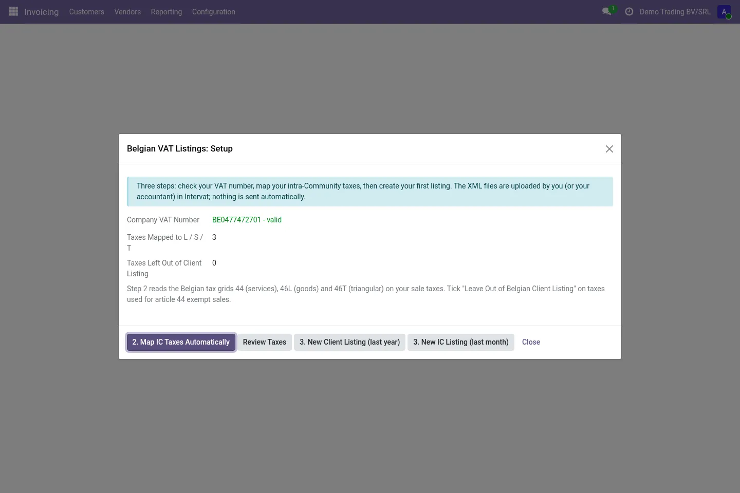 Setup screen mapping sales taxes to IC codes